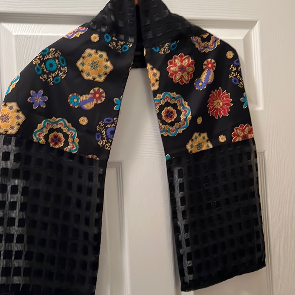 Black multi artist designed scarf.